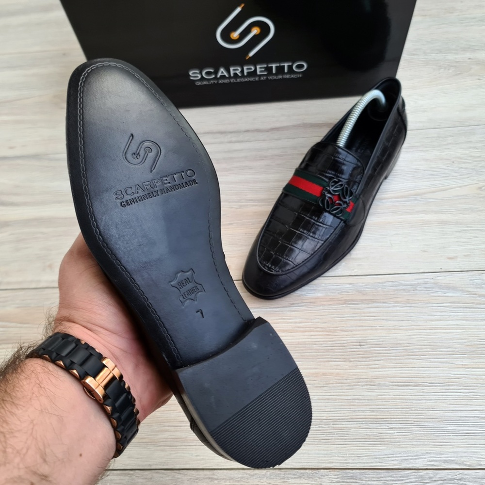 Black Men's Genuine Leather Loafer - Leather Sole - Picture 3 of 5